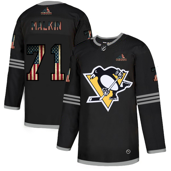 Pittsburgh Penguins 71 Evgeni Malkin Adidas Men Black USA Flag Limited NHL Jersey
